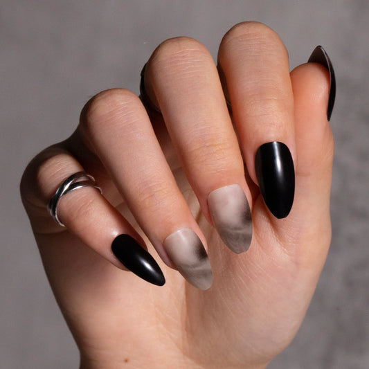 Black Press On Nails Nude Color Grey Gradient Marble