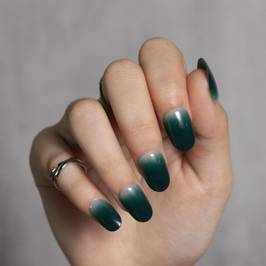 Minimalist Solid Color Short Coffin Press On Nails Green