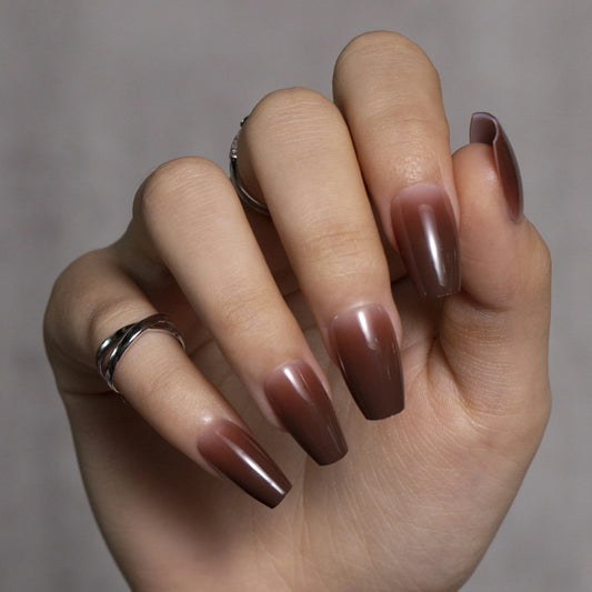 Brown Press on Nails Gradient Color