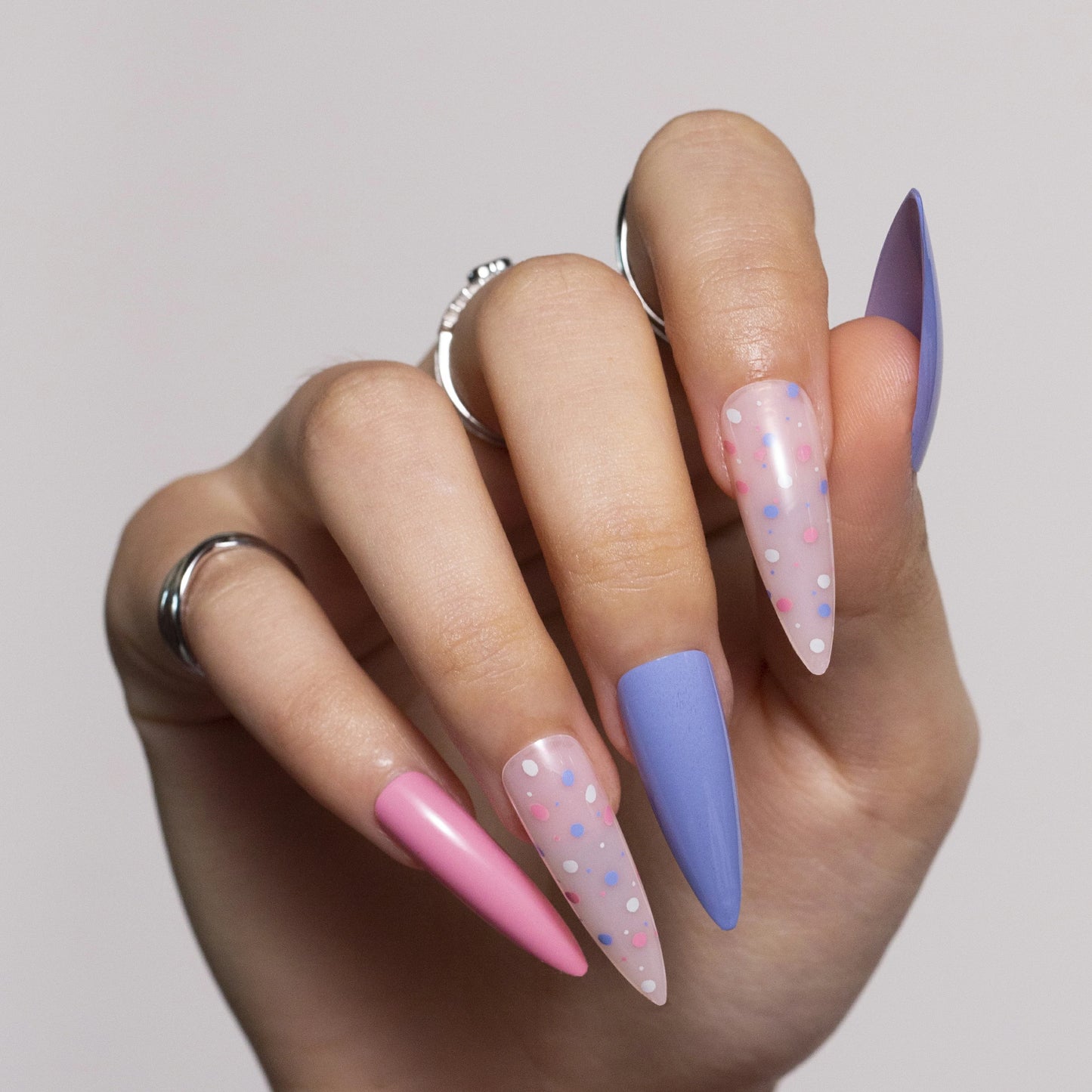 Blue & Pink Dots Nails
