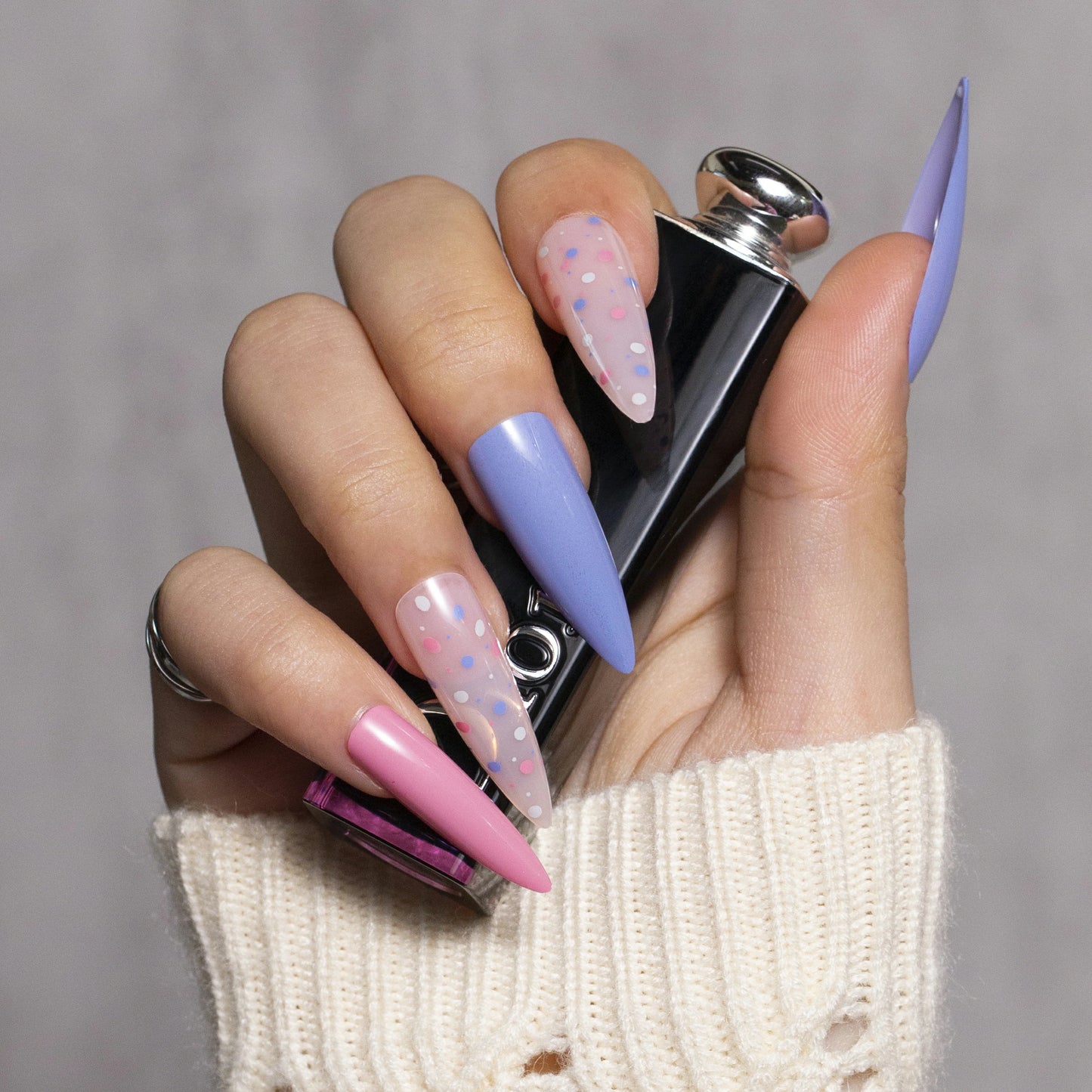 Blue & Pink Dots Nails