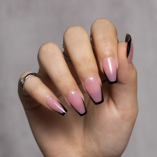 Black French Tip Nude Pink Nails