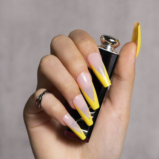 French Tips Press on Nails Yellow