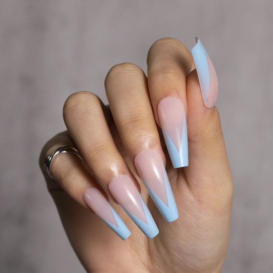 French Tips Press on Nails Light Blue