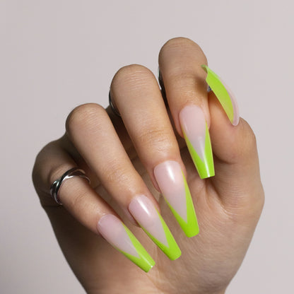 Green French Tip Press on Nails long Coffin