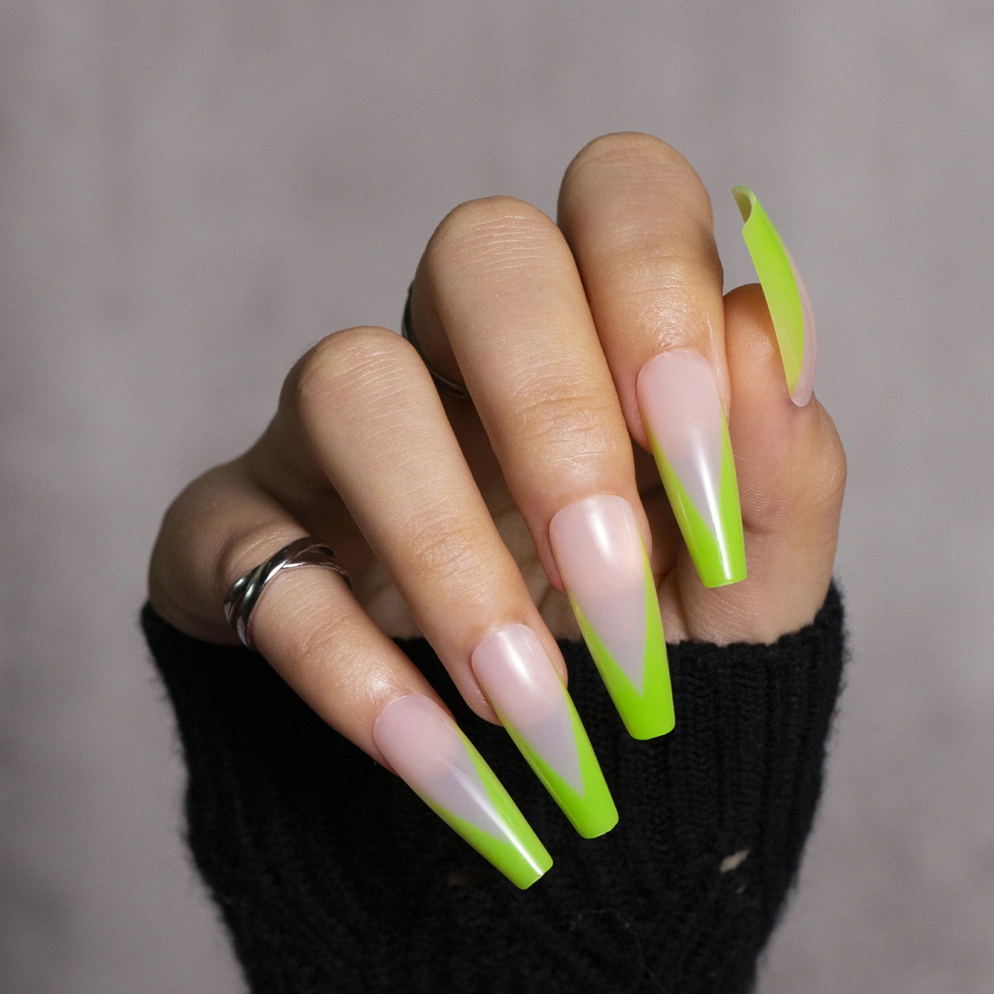 Green French Tip Press on Nails long Coffin