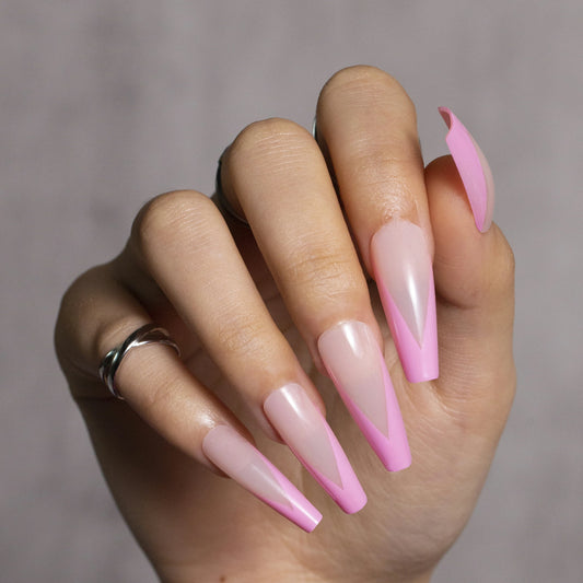 French Tips Press on Nails Pink