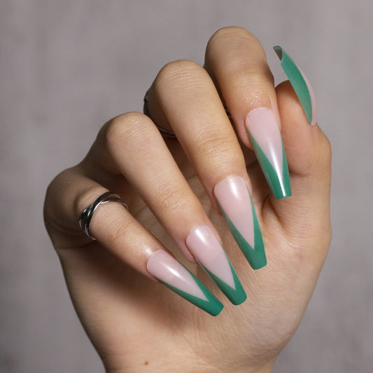French Tips Press on Nails Green