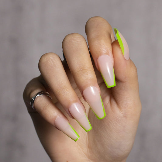 French Tips Press on Nails Light Green