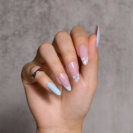 Press on Nails Blue Pink French Tip