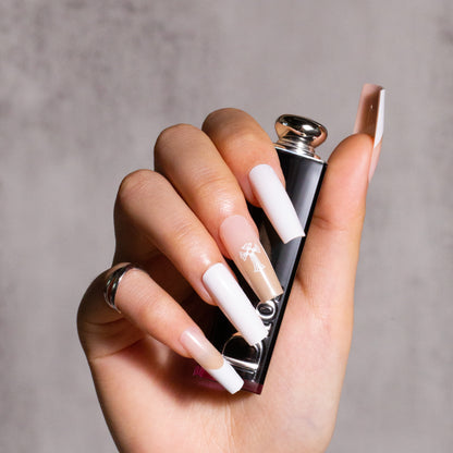 White Pure Color Press on Nail with Pattern
