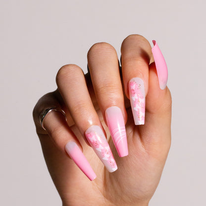 Press on Nails Butterfly Pink