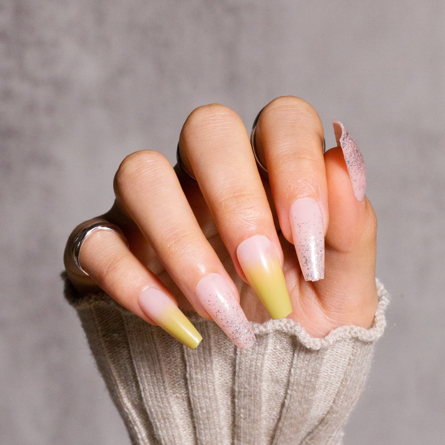Press on Nails Yellow French Glitter Designs