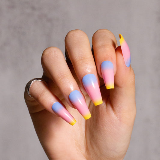 Press on Nails French Yellow Pink Blue