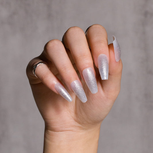 White Silver Glitter Press on Nails