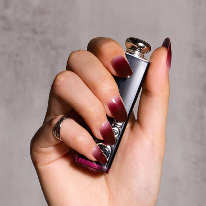 Wine Red Gradient Color Fake Nails Short Round Press on Nails