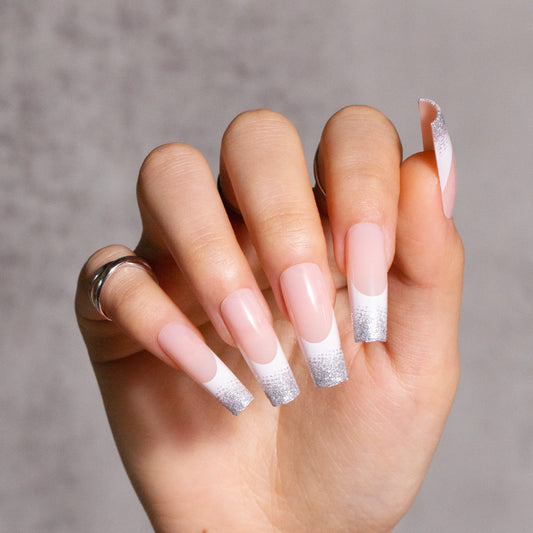 White Glitter French Tip Press on Nails