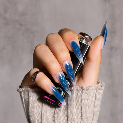 Dark Blue Long Stiletto Press on Nails with Valentine's Day Design