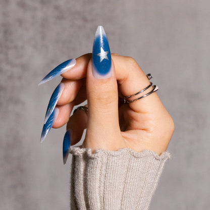 Dark Blue Long Stiletto Press on Nails with Valentine's Day Design