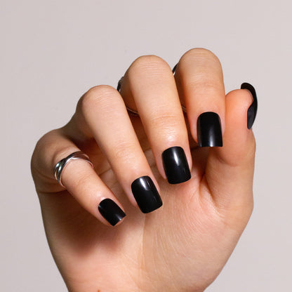 Solid Black Short Squoval Press on Nails
