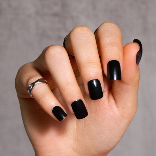 Solid Black Short Squoval Press on Nails