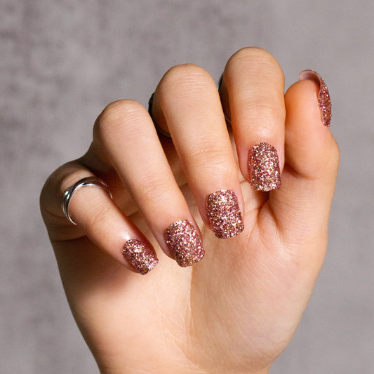 Press on Nails Short Squoval, Glitter Pink