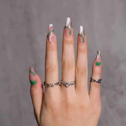 Glitter Green Irregular Pattern Press on Nails