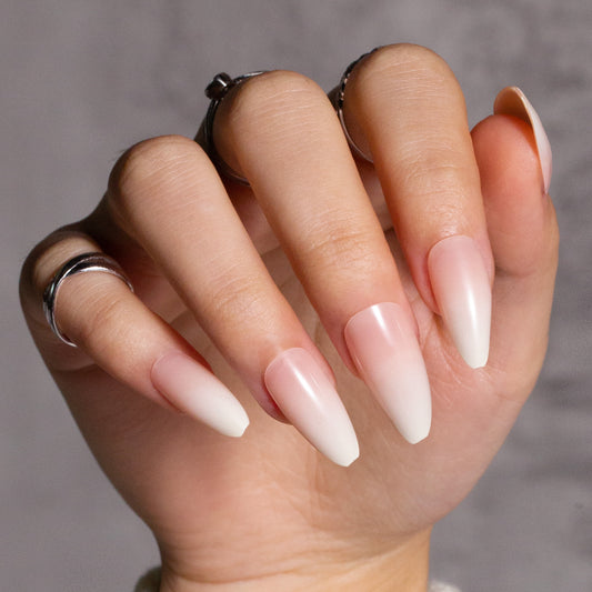 Sunjasmine Almond Press on Nails Pink White Gradient Color