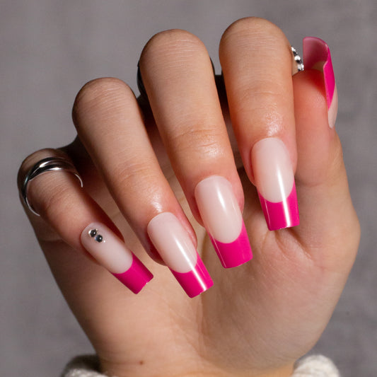French Tip PFrench Tip Press on Nails Long Square Red Pinkress on Nails Long Square Red Pink