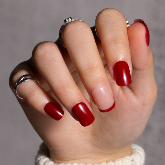 Red French Tip Press on Nails Short Square
