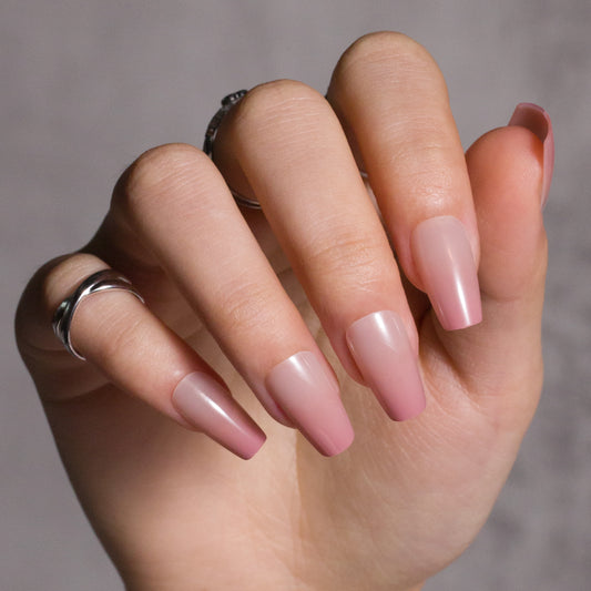 Gradient Pink Nude Coffin Press on Nails