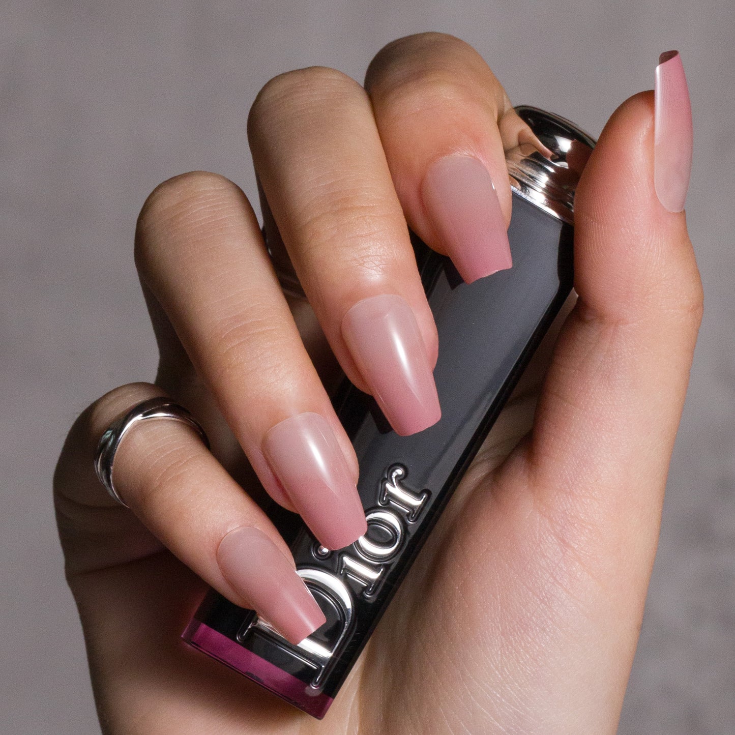 Gradient Pink Nude Coffin Press on Nails