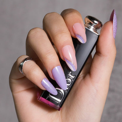 Press on Nails Purple White Glitter Swirl
