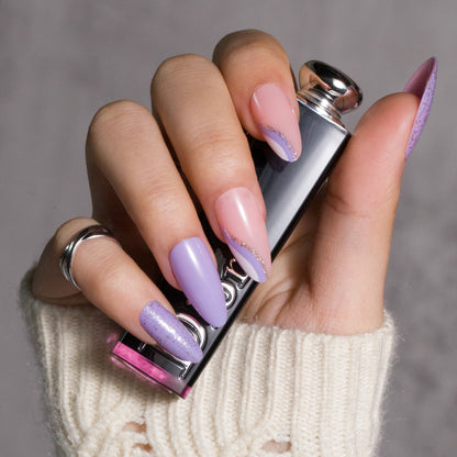 Press on Nails Purple White Glitter Swirl