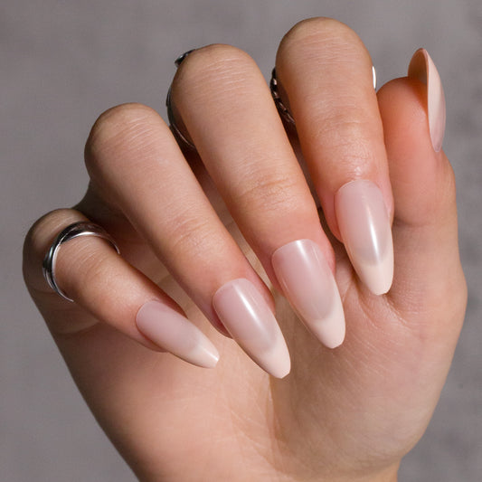 French Tip Press on Nails (Medium Almond Nude)