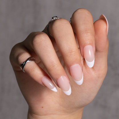 White Tips Almond Press on Nails Medium
