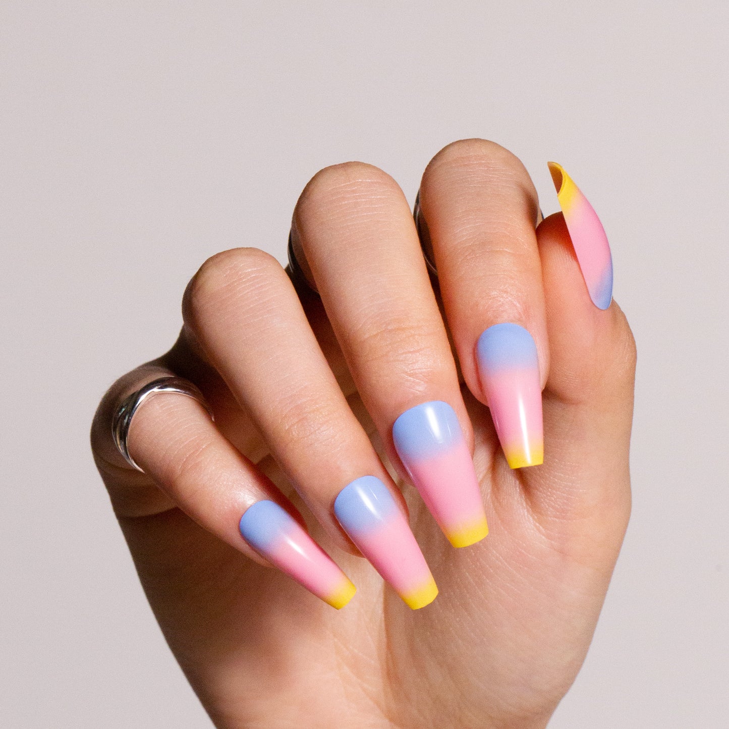 Press on Nails French Yellow Pink Blue