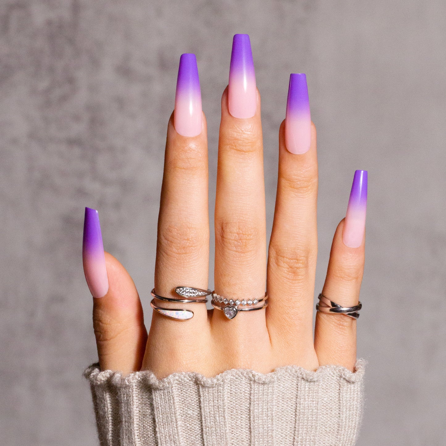 French Purple Long Coffin Press on Nails
